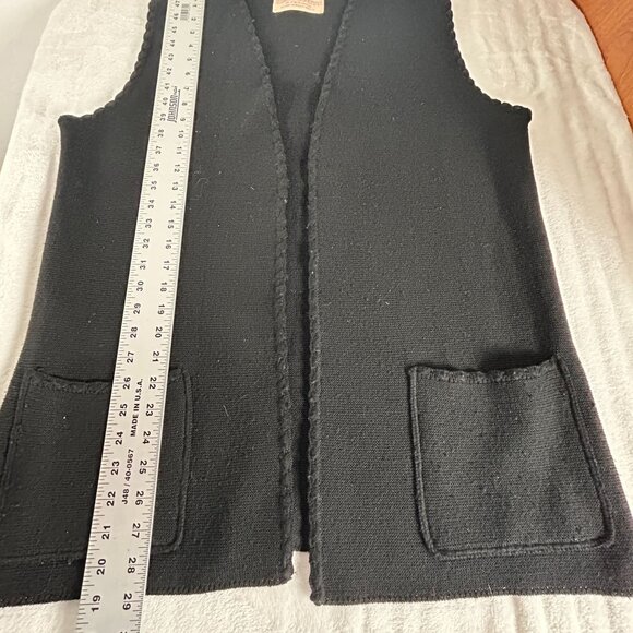 Hedy Knits Of California Womens Black Wool Sleeveless Vest Open Front Pockets - Picture 7 of 7